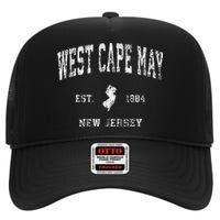 West Cape May New Jersey Nj Vintage Athletic Sports Design High Crown Mesh Back Trucker Hat