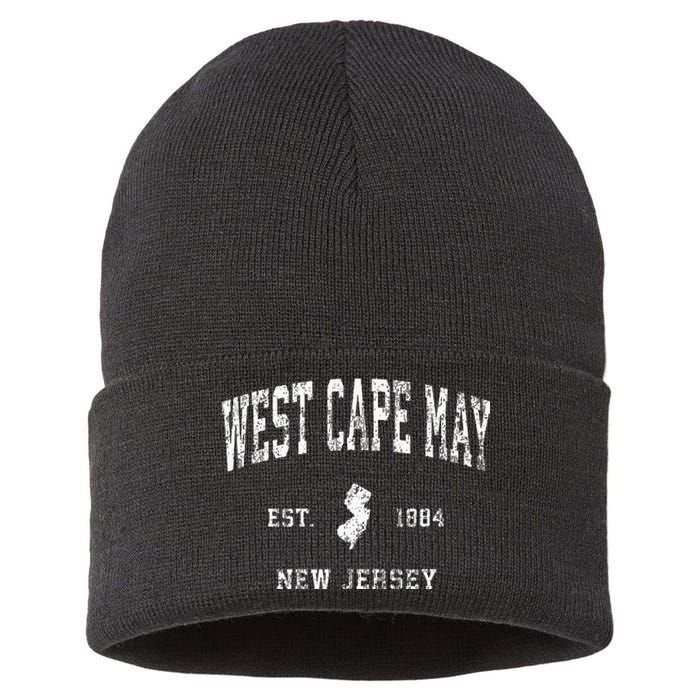 West Cape May New Jersey Nj Vintage Athletic Sports Design Sustainable Knit Beanie