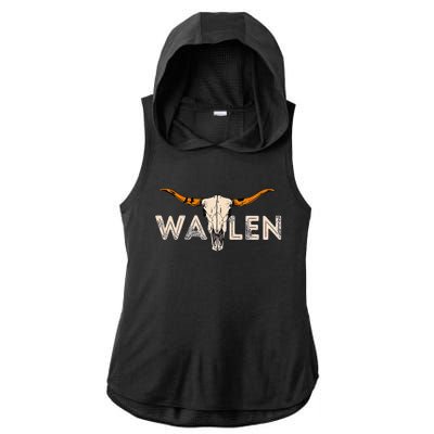 Western Country Music Girl Bull Skull Ladies PosiCharge Tri-Blend Wicking Draft Hoodie Tank