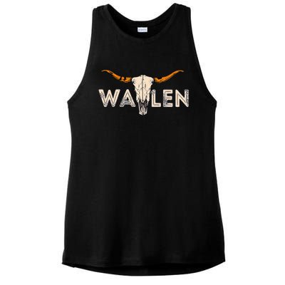 Western Country Music Girl Bull Skull Ladies PosiCharge Tri-Blend Wicking Tank