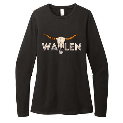 Western Country Music Girl Bull Skull Womens CVC Long Sleeve Shirt