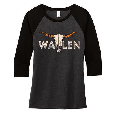 Western Country Music Girl Bull Skull Women's Tri-Blend 3/4-Sleeve Raglan Shirt