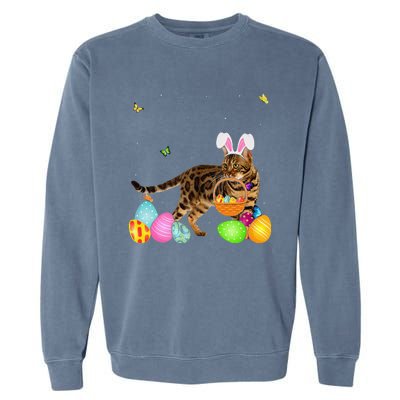 Womens Cat Mom Gift Cute Bunny Bengal Eggs Easter Day Garment-Dyed Sweatshirt