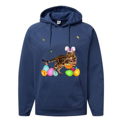 Womens Cat Mom Gift Cute Bunny Bengal Eggs Easter Day Performance Fleece Hoodie