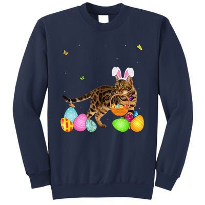 Womens Cat Mom Gift Cute Bunny Bengal Eggs Easter Day Sweatshirt