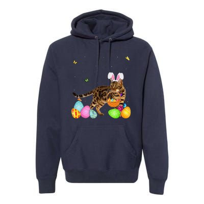 Womens Cat Mom Gift Cute Bunny Bengal Eggs Easter Day Premium Hoodie