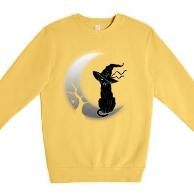 Witch Cat Moon Halloween Premium Crewneck Sweatshirt