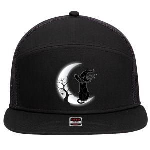 Witch Cat Moon Halloween 7 Panel Mesh Trucker Snapback Hat