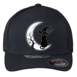 Witch Cat Moon Halloween Flexfit Unipanel Trucker Cap