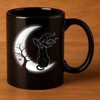 Witch Cat Moon Halloween 11oz C Handle Ceramic Mug