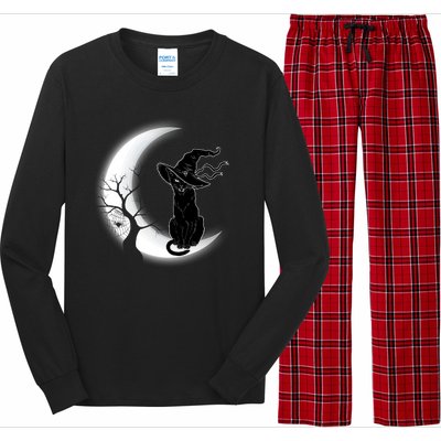 Witch Cat Moon Halloween Long Sleeve Pajama Set