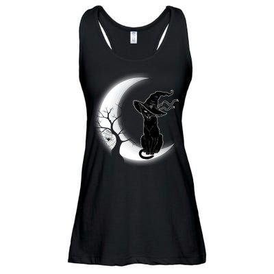 Witch Cat Moon Halloween Ladies Essential Flowy Tank