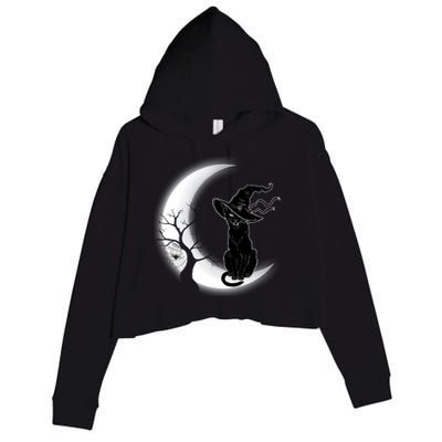 Witch Cat Moon Halloween Crop Fleece Hoodie