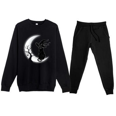 Witch Cat Moon Halloween Premium Crewneck Sweatsuit Set