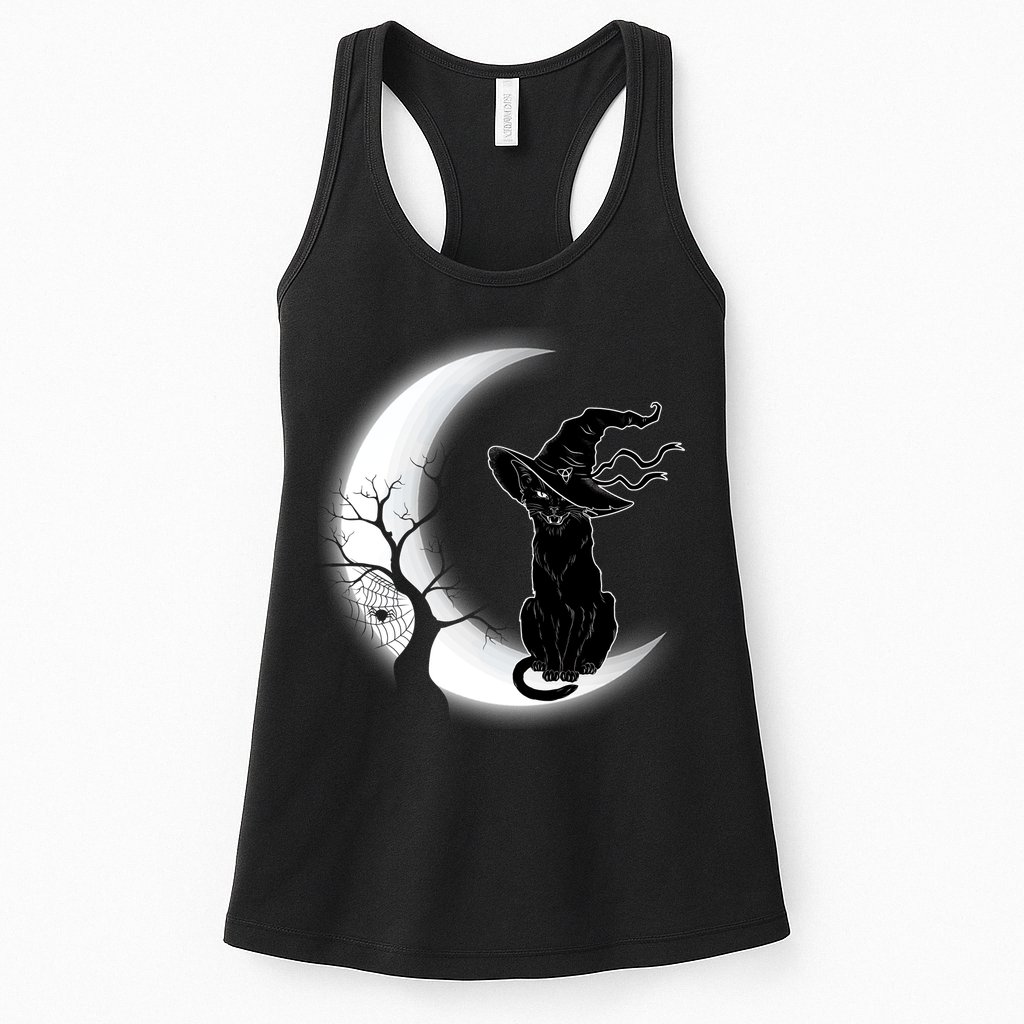 Witch Cat Moon Halloween Womens Tank Top