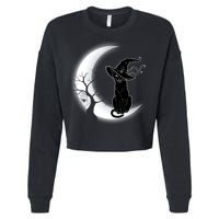 Witch Cat Moon Halloween Cropped Pullover Crew