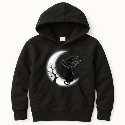 Witch Cat Moon Halloween Kids Hoodie