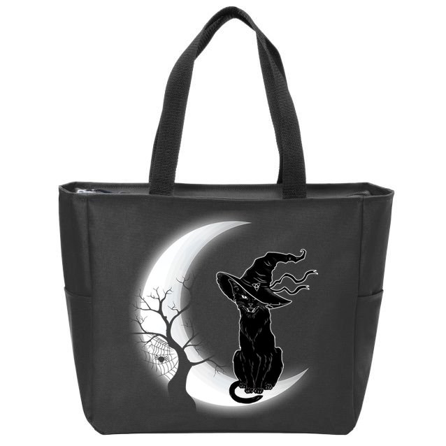 Witch Cat Moon Halloween Zip Tote Bag