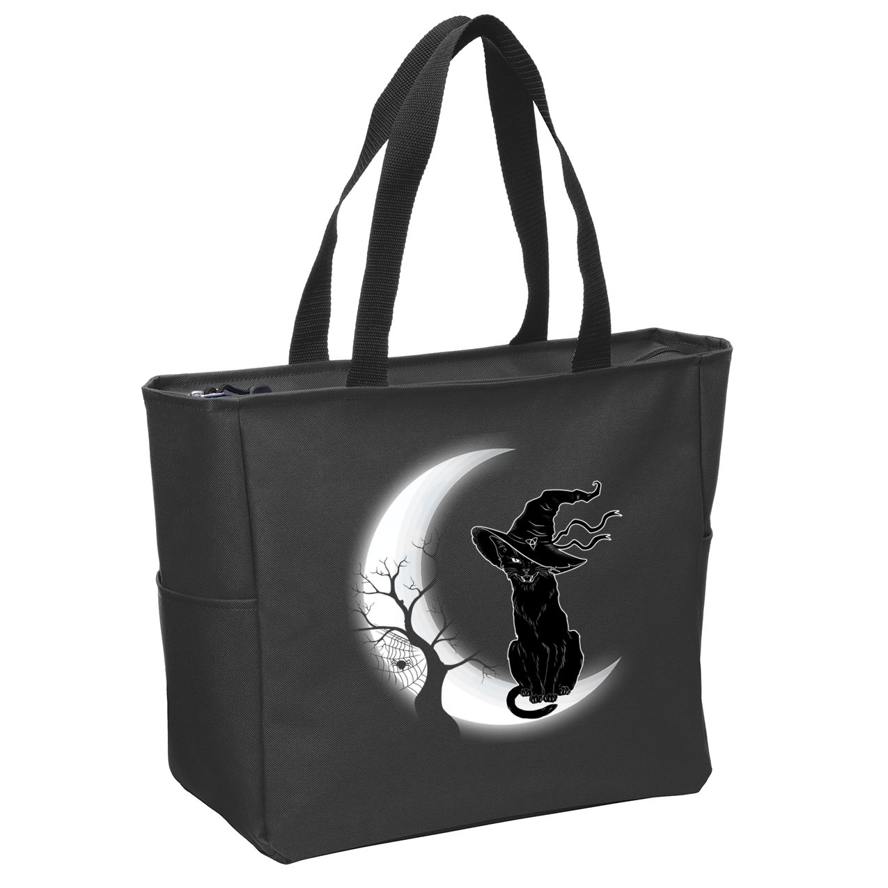 Witch Cat Moon Halloween Zip Tote Bag