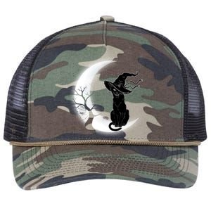 Witch Cat Moon Halloween Retro Rope Trucker Hat Cap