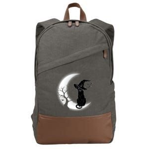 Witch Cat Moon Halloween Cotton Canvas Backpack