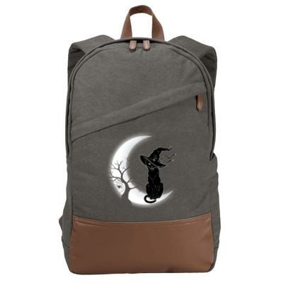 Witch Cat Moon Halloween Cotton Canvas Backpack