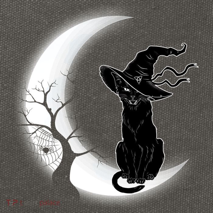 Witch Cat Moon Halloween Cotton Canvas Backpack