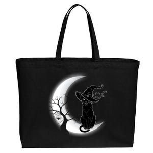 Witch Cat Moon Halloween Cotton Canvas Jumbo Tote