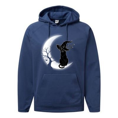 Witch Cat Moon Halloween Performance Fleece Hoodie