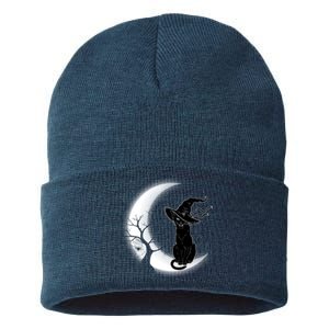 Witch Cat Moon Halloween Sustainable Knit Beanie