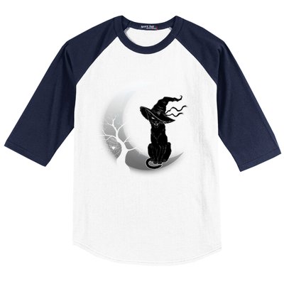 Witch Cat Moon Halloween Baseball Sleeve Shirt