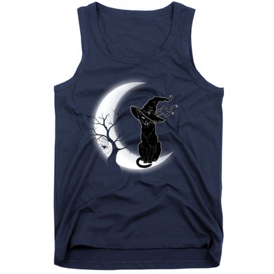 Witch Cat Moon Halloween Tank Top