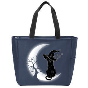 Witch Cat Moon Halloween Zip Tote Bag