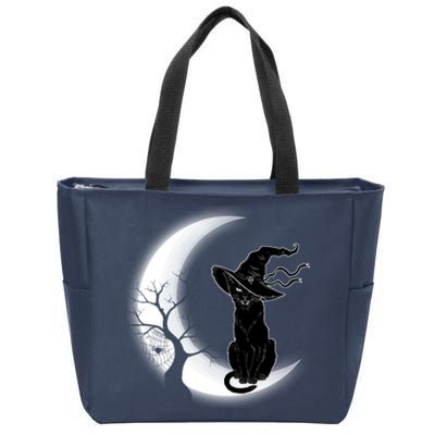 Witch Cat Moon Halloween Zip Tote Bag