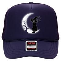 Witch Cat Moon Halloween High Crown Mesh Back Trucker Hat