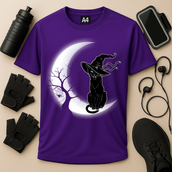 Witch Cat Moon Halloween Cooling Performance Crew T-Shirt