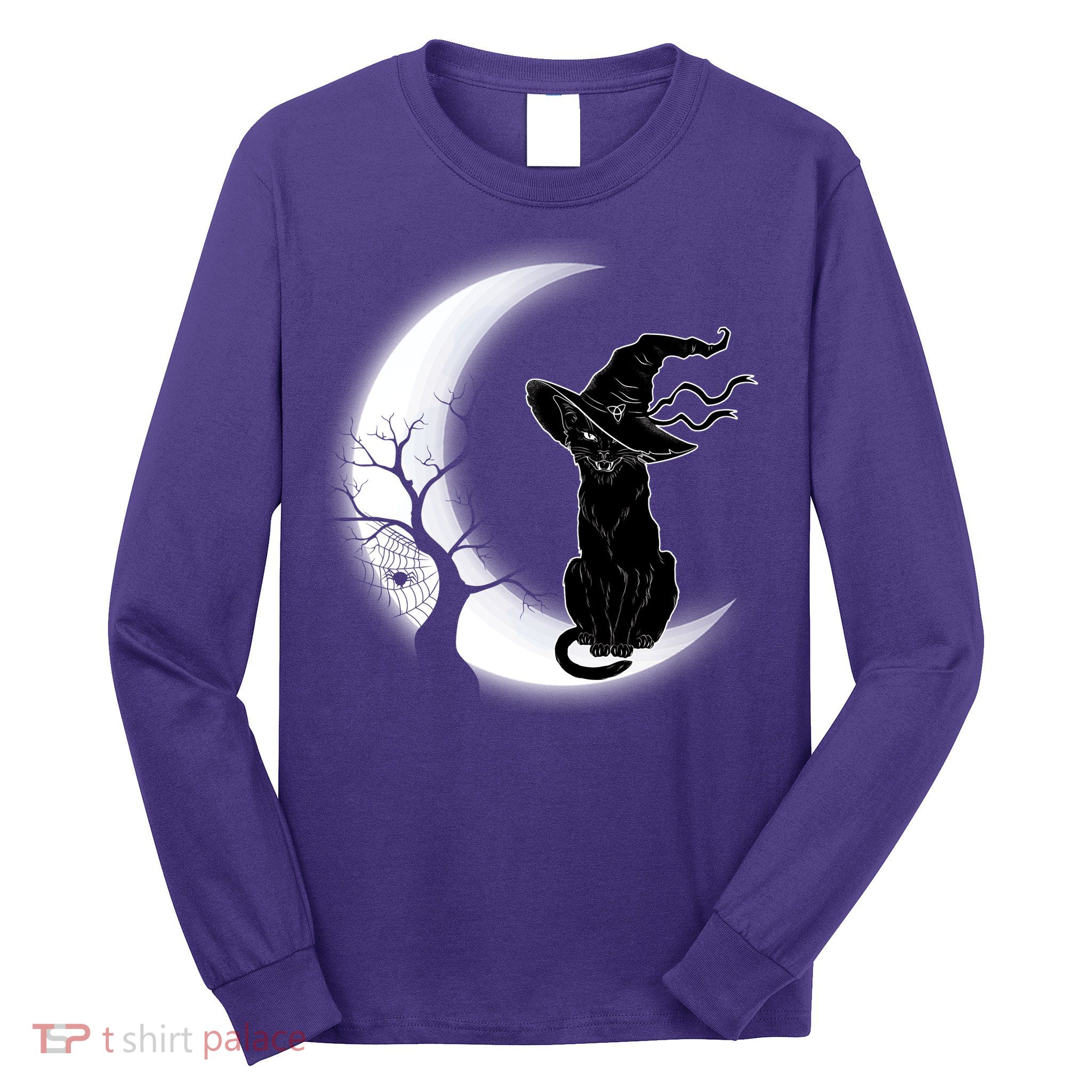 Witch Cat Moon Halloween Long Sleeve Shirt