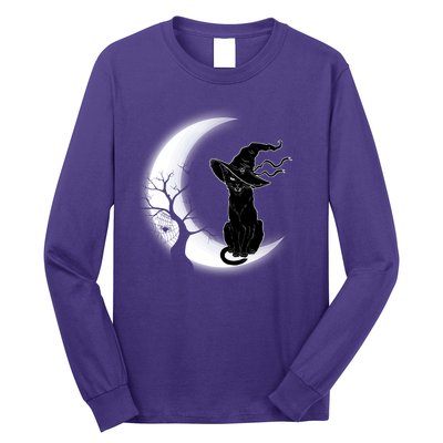 Witch Cat Moon Halloween Long Sleeve Shirt