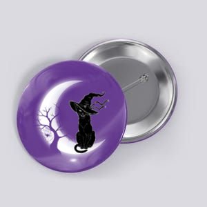 Witch Cat Moon Halloween Button