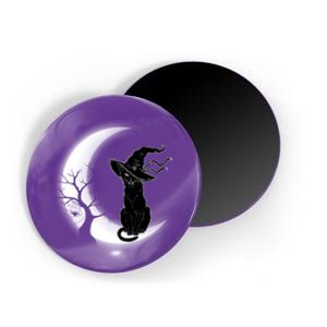 Witch Cat Moon Halloween Magnet