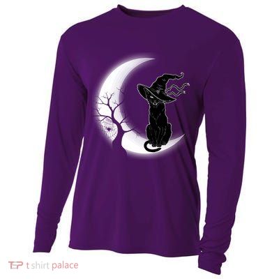 Witch Cat Moon Halloween Cooling Performance Long Sleeve Crew