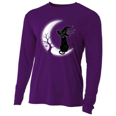 Witch Cat Moon Halloween Cooling Performance Long Sleeve Crew