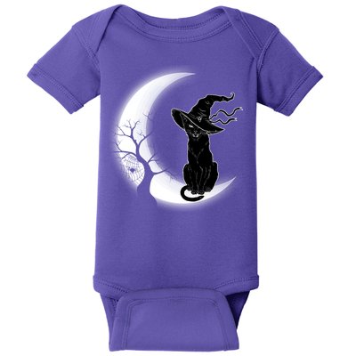Witch Cat Moon Halloween Baby Bodysuit