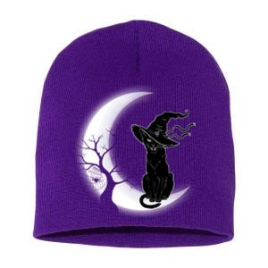 Witch Cat Moon Halloween Short Acrylic Beanie