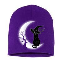 Witch Cat Moon Halloween Short Acrylic Beanie