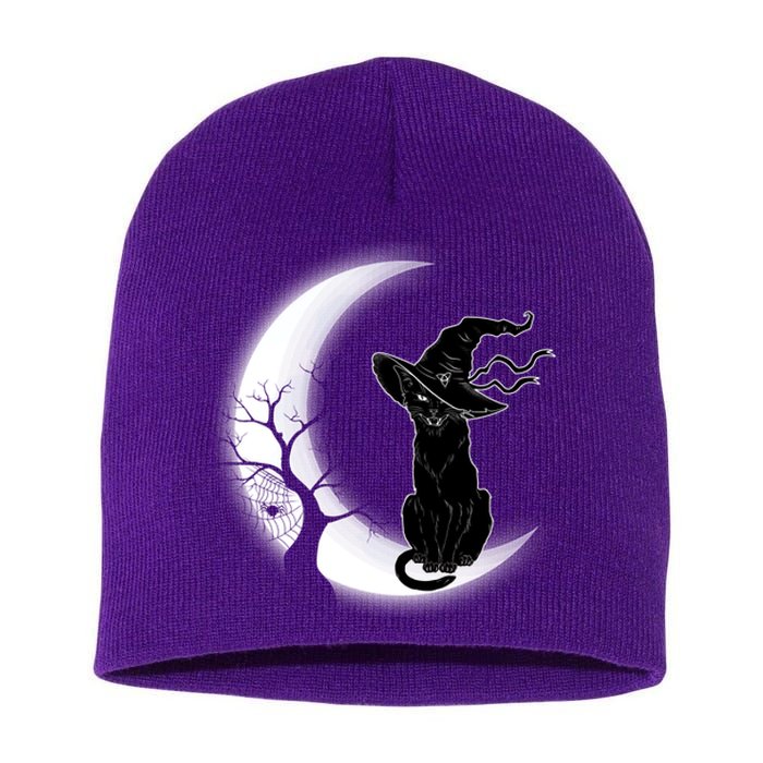 Witch Cat Moon Halloween Short Acrylic Beanie