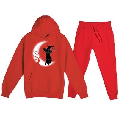 Witch Cat Moon Halloween Premium Hooded Sweatsuit Set