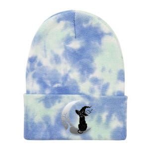 Witch Cat Moon Halloween Tie Dye 12in Knit Beanie