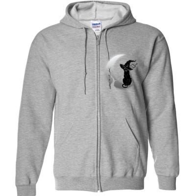 Witch Cat Moon Halloween Full Zip Hoodie