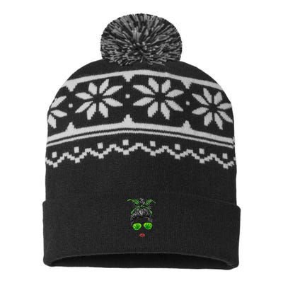 Womens Classy Mom Life With Leopard Mom Marijuana Weed Lover USA-Made Snowflake Beanie